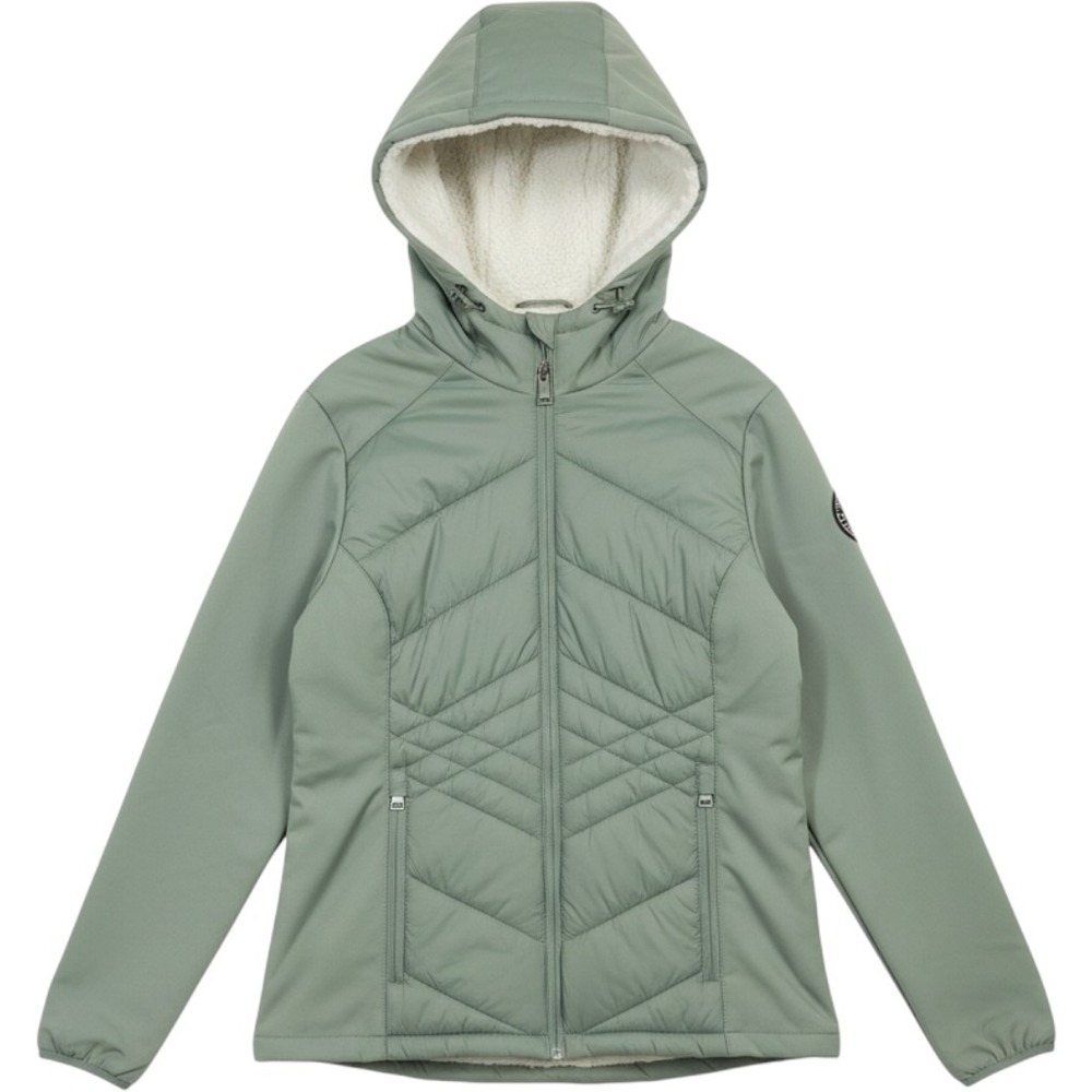 bebe XL Sage Green Quilted Hooded Jacket Sherpa Hood Rhinestone Athleisure